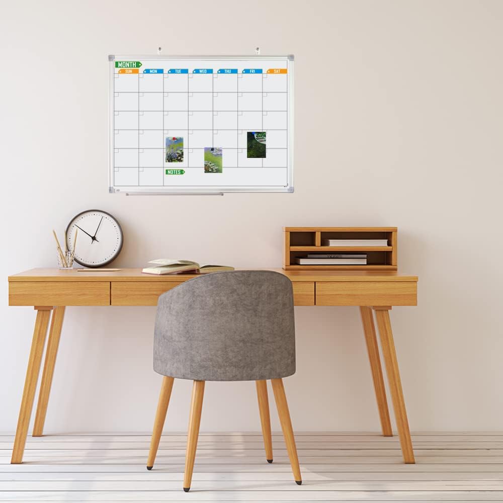Lockways Dry Erase Calendar Whiteboard, White Board Calendar Monthly 24 x 18, Wall-Mounted Aluminum Framed Calendar Board