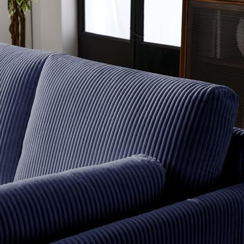 Modern Corduroy Couch 79 Inch Length,3 Seater Sofa w/Square arm and Side Pockets for Living Room, Bedroom, Apartment, Office,Workroom,and Compact Space (Beige)