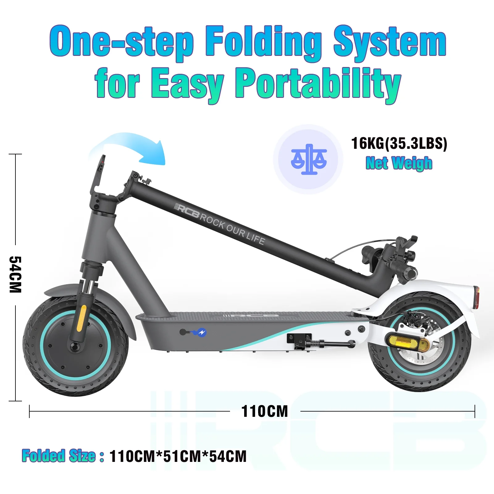 RCB Electric Scooter with 10 Solid Tires, 500W Motor up to 19mph and 22 miles Range, Folding Electric Scooter for Adults, Gray