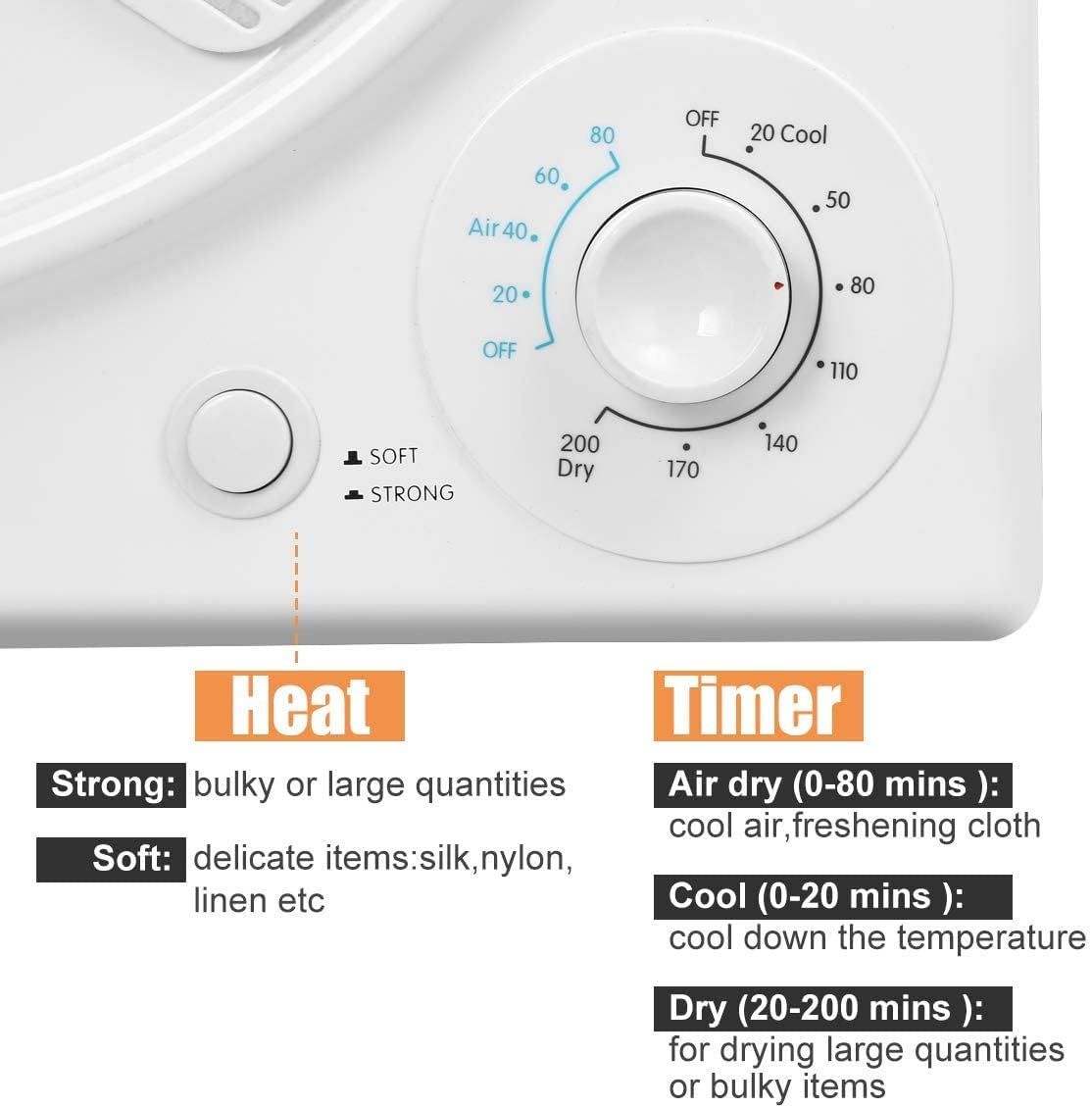 Compact Laundry Dryer, 3.5 Cu. Ft. 1500W Electric Portable Clothes Dryer with Stainless Steel Tub, Control Panel Downside Easy Control for 4 Automatic Drying Mode, White
