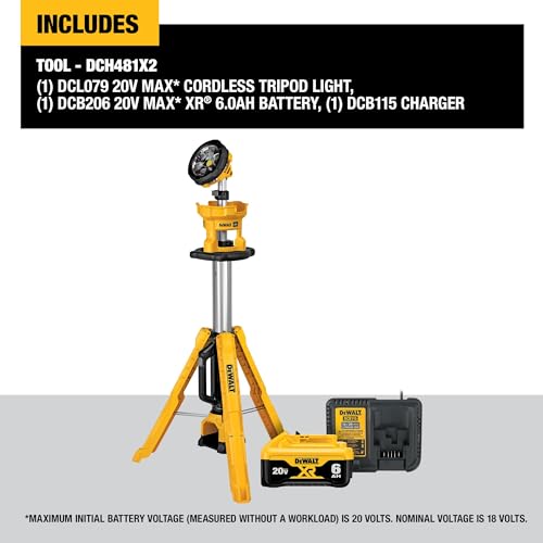 DEWALT 20V MAX Cordless LED Work Light and Tripod Base Kit with Battery and Charger Included (DCL079R1)