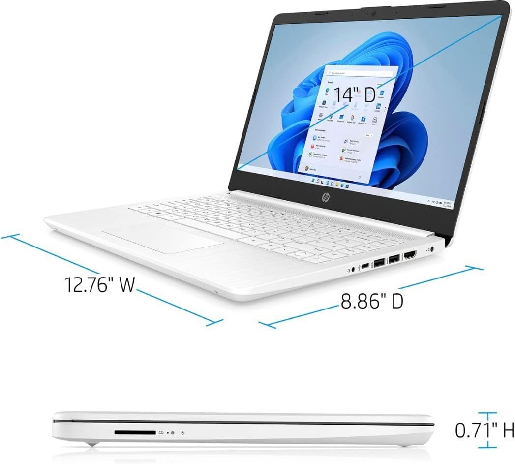 HP Stream 14-inch HD Display Laptop, Intel Celeron N4020, 8GB RAM, 64 GB Storage, Windows 11 Home, Thin & Portable, 4K Graphics, One Year of Microsoft 365, Snowflake White