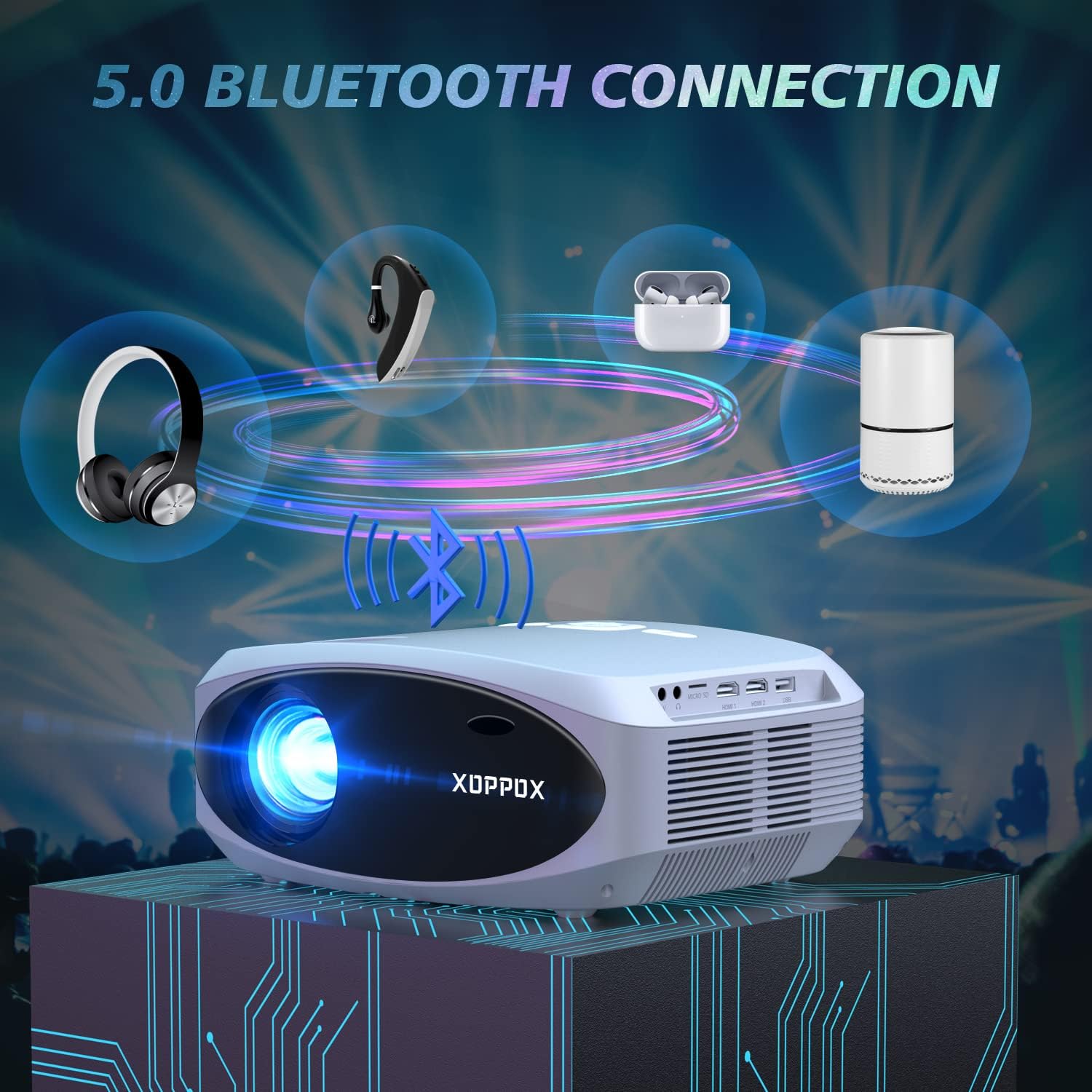 5G Smart Projector Built in Android Market Support 4D/4P Digital Keystone&Zoom, XOPPOX Native 1080P Full HD Projector Bluetooth Support, Home Theater and Outdoor Movie Projector[Carry Bag Included]