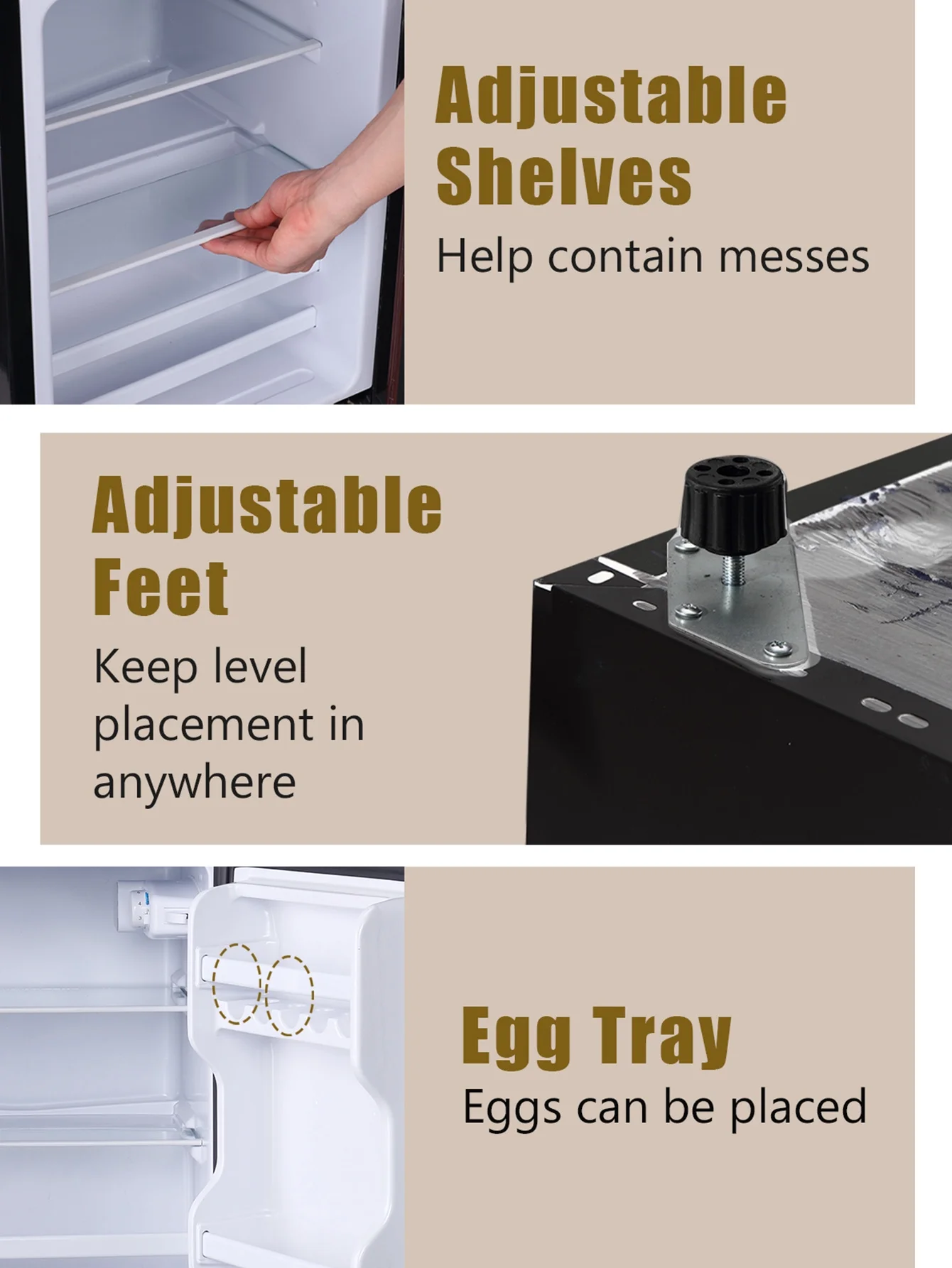 KRIB BLING 3.5 Cu.ft Mini Fridge with 7 Level Thermostat, Compact Refrigerator with Freezer on Top, Ideal for Dorm, Office, Brownwood