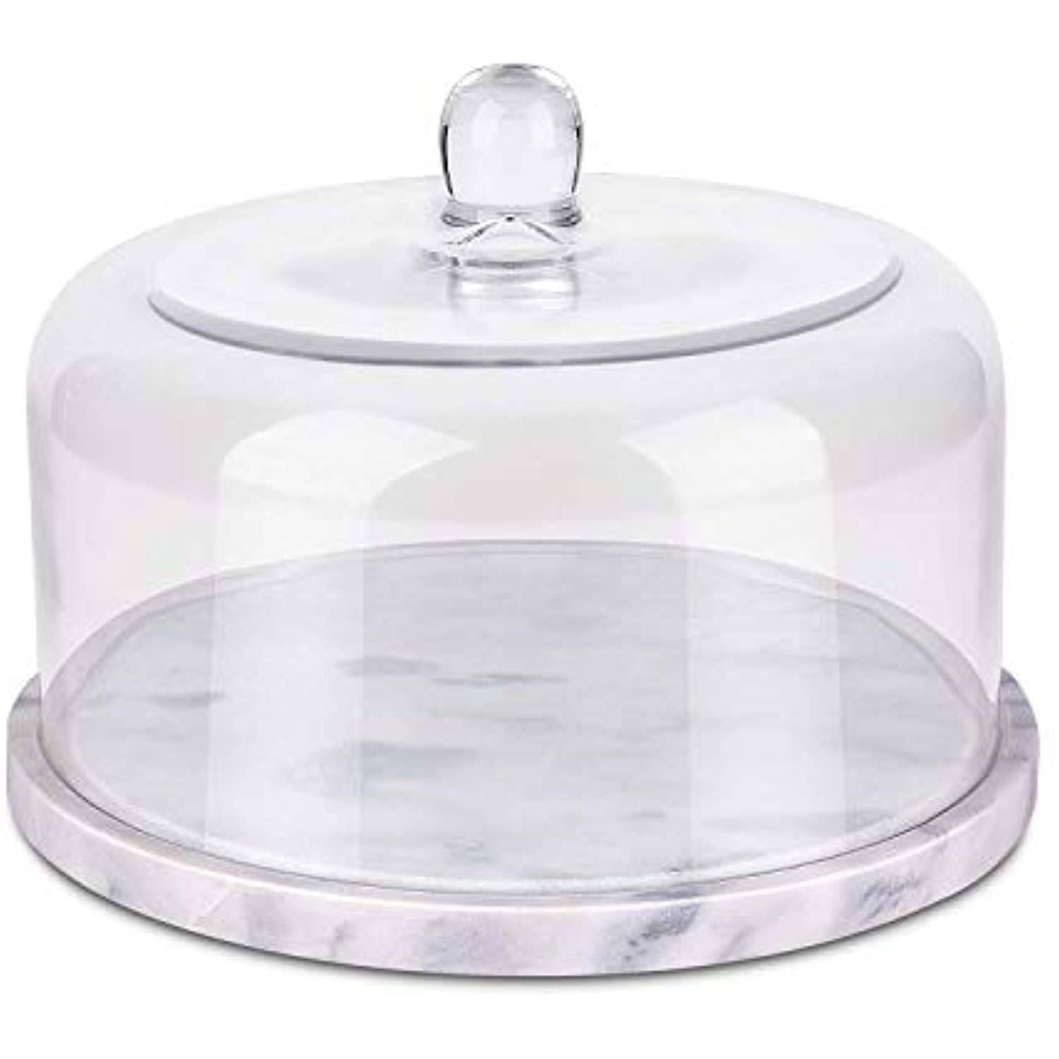 Flexzion Marble Cake Stand Base w/ Roomy Glass Cover Dome, Multifunctional Serving Platter, Cutting Board Slab - Heavy Weight Ch