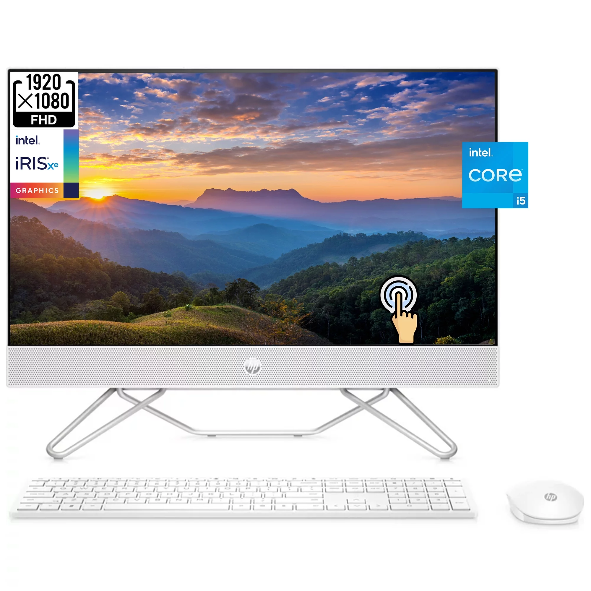 HP 24 23.8" Touchscreen FHD All-in-One Business Desktop Computer PC, Intel Core i5-1235U, 8GB RAM, 512GB PCIe SSD, Iris Xe Graphics, White, Windows 11 Home