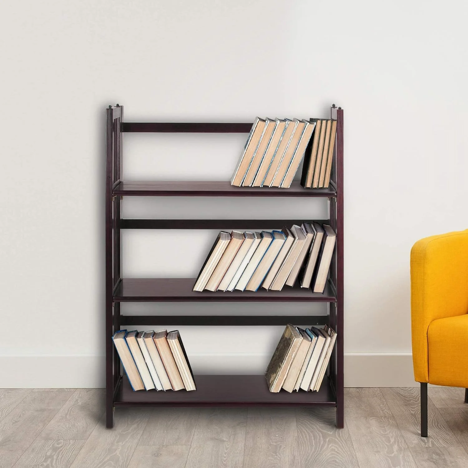 3 Shelf Folding Stackable Bookcase, 27.5" Wide, Espresso - Curated Treasures Market