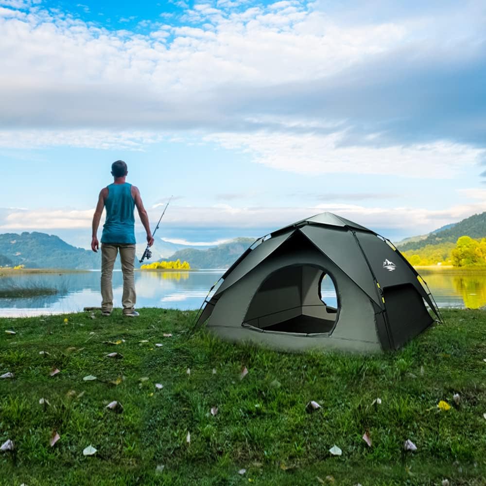 Camping Tent 4/5 Person, Instant Tent Setup in 60 Seconds with Rainfly, Portable Waterproof & Windproof Tent with Carry Bag, 2 Large Mesh Windows, Double Layer, Carry Bag for Family Camping & Hiking