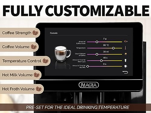 Zulay Magia Super Automatic Coffee Espresso Machine - Durable Automatic Espresso Machine With Grinder - Espresso Coffee Maker With Easy To Use 7” Touch Screen, 20 Coffee Recipes, 10 User Profiles