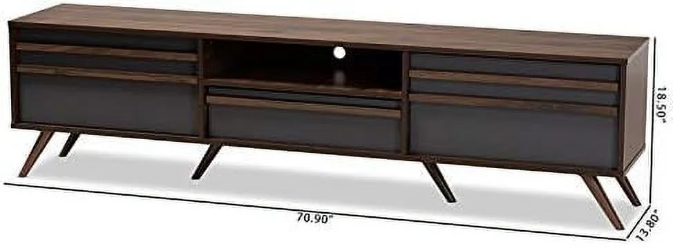 Wood 60" TV Stand Console Entertainment Center In Gray And Walnut
