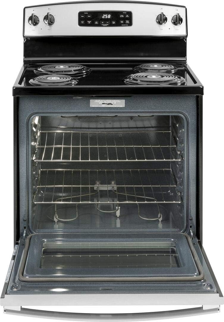 GE JB258RMSS 30 Freestanding Electric Range with 4 Coil Elements 5.3 cu. ft. Oven Capacity Self-Cleaning Oven Storage Drawer in Stainless Steel