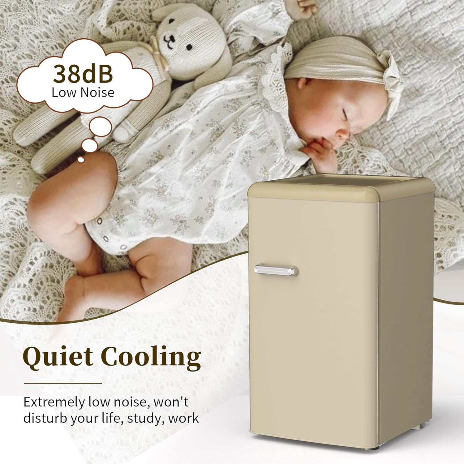 Mini Fridge for Bedroom Retro Style, 3.0 Cu.Ft Mini Fridge with Freezer, Compact Fridge for Bedroom with Adjustable Shelves&Egg Tray for Dorm, Kitchen, Bedroom, Living Room, Office(Gold)