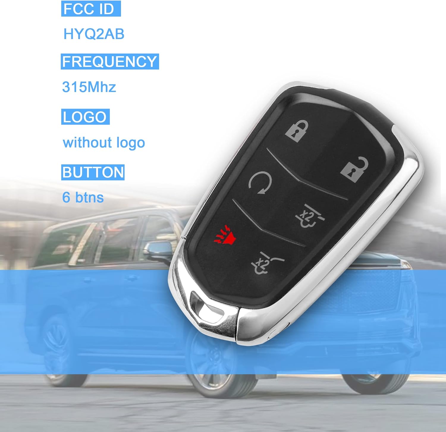 KRSCT 6-Btn Key Fob fit for Cadillac Escalade2015-2020/ Cadillac Escalade ESV 2015-2020 Remote Control Replacement Car Start Keyless Entry FCC ID: HYQ2AB (315MHZ) Pack of 2