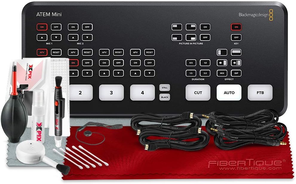Blackmagic Design ATEM Mini HDMI Live Switcher Basic Bundle Ready for Streaming with Cables, Cleaning Kit and More