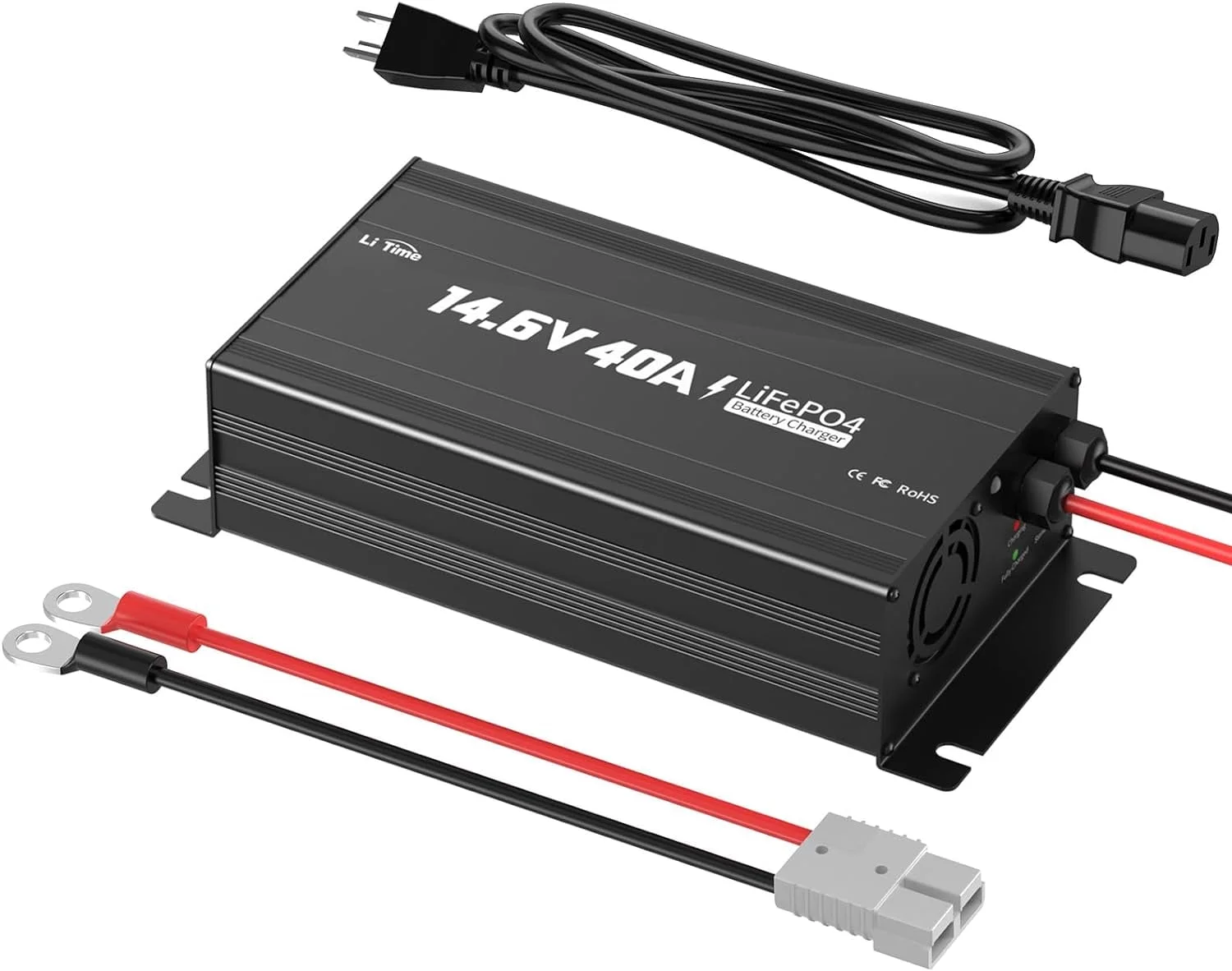 LiTime 14.6V 40A Lithium Battery Charger Mountable for 12V LiFePO4 Lithium Battery with LED Indicator and ON/Off Switch, AC-DC Smart Charger for 12.8V LiFePO4 Lithium Batteries, 40A Fast Charging - Curated Treasures Market