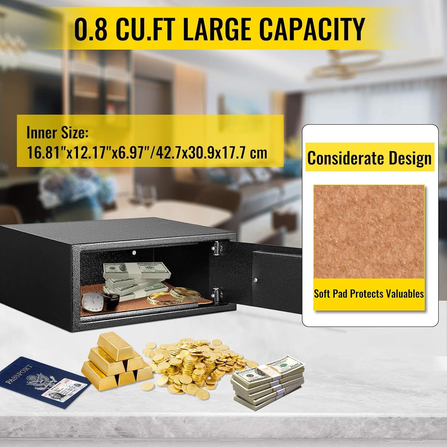 VEVOR Digital Depository Safe 1.7 Cubic Feet Made of Carbon Steel Electronic Code Lock Depository Safe with Deposit Slot with Two Emergency Keys Depository Box for Home Hotel Restaurant and Office