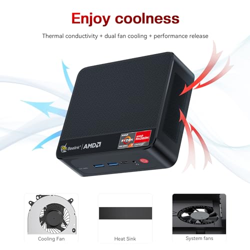 Beelink SER5 MAX Mini PC, AMD Ryzen 7 6800U (8C/16T, up to 4.7GHz), 32GB LPDDR5 500GB M.2 NVMe SSD, Mini Desktop Computer 4K@60Hz Triple Output/DP/HDMI/Type-C/WiFi 6/BT5.2/Gaming/Home
