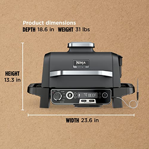 Ninja OG951 Woodfire Pro Connect Premium XL Outdoor Grill & Smoker, Bluetooth, App Enabled, 7-in-1 Master Grill, BBQ Smoker, Outdoor Air Fryer, Woodfire Technology, 2 Built-In Thermometers, Black