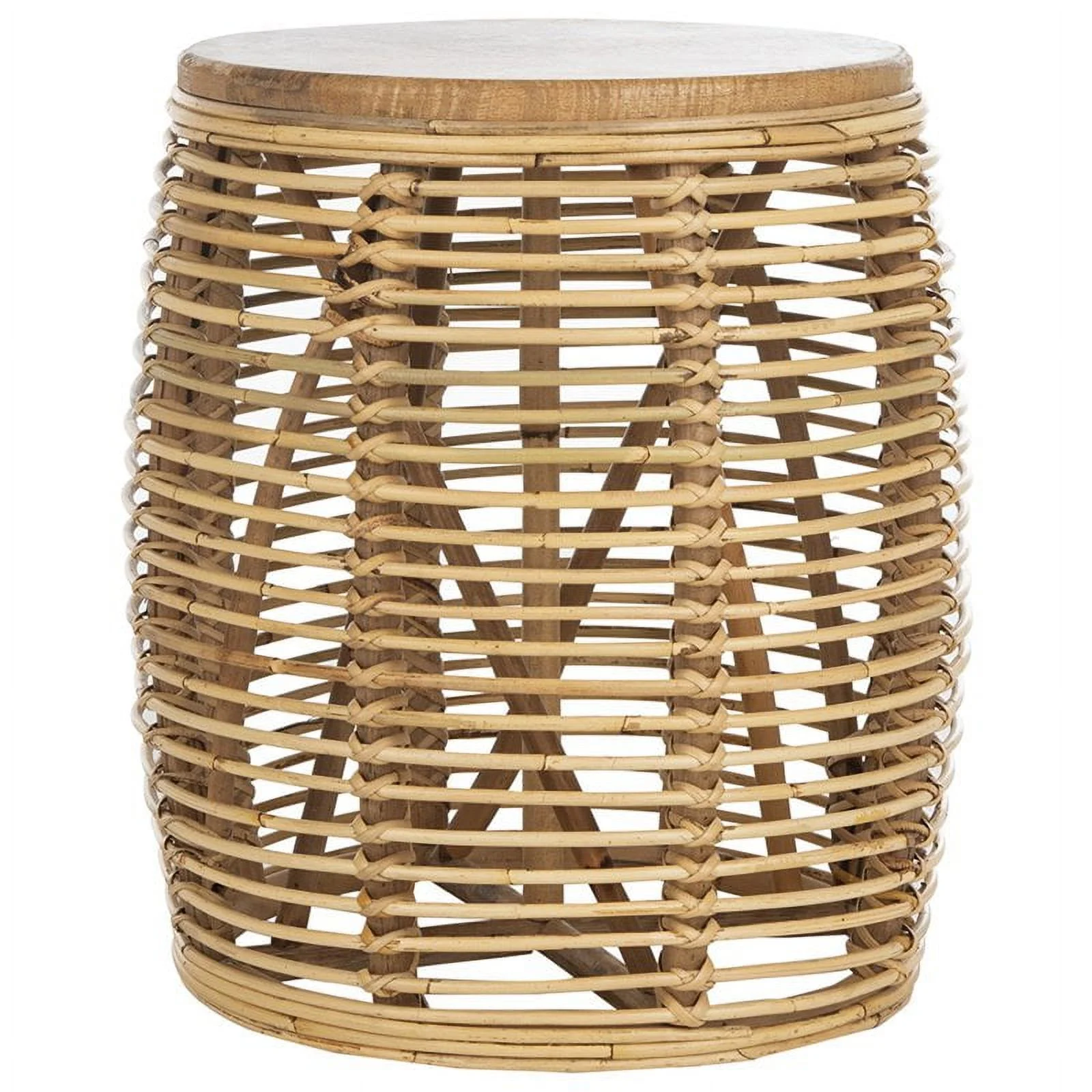 Home Square 18" Round Rattan Accent End Table in Natural - Set of 2