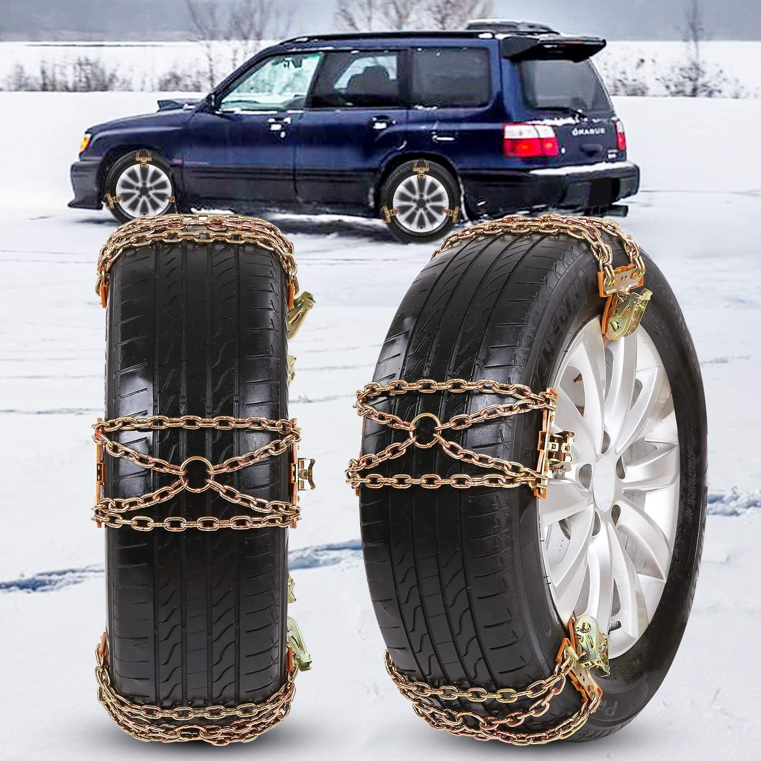 Tire Chains, Snow Chains 12 pcs for Trucks Suvs, Cars, Sedan, Family Automobiles with Update Adjustable Lock for Ice, Snow,Mud,Sand,Applicable Tire Width 225-285 mm /8.8-11.3in