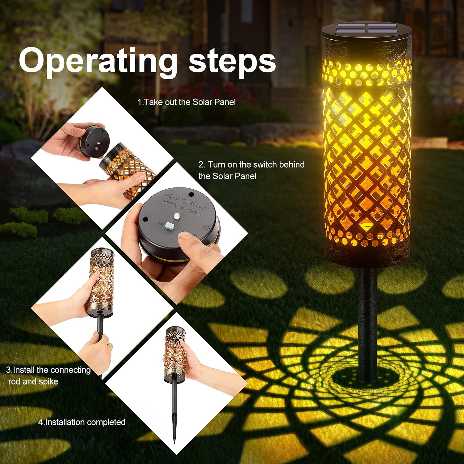 6 Pack Solar Pathway Lights Outdoor, KOOPER Solar Lights Bright Metal Retro Solar Garden Lights Decorative Waterproof Solar Powered Led Landscape Lighting for Path Lawn Patio Yard Walkway