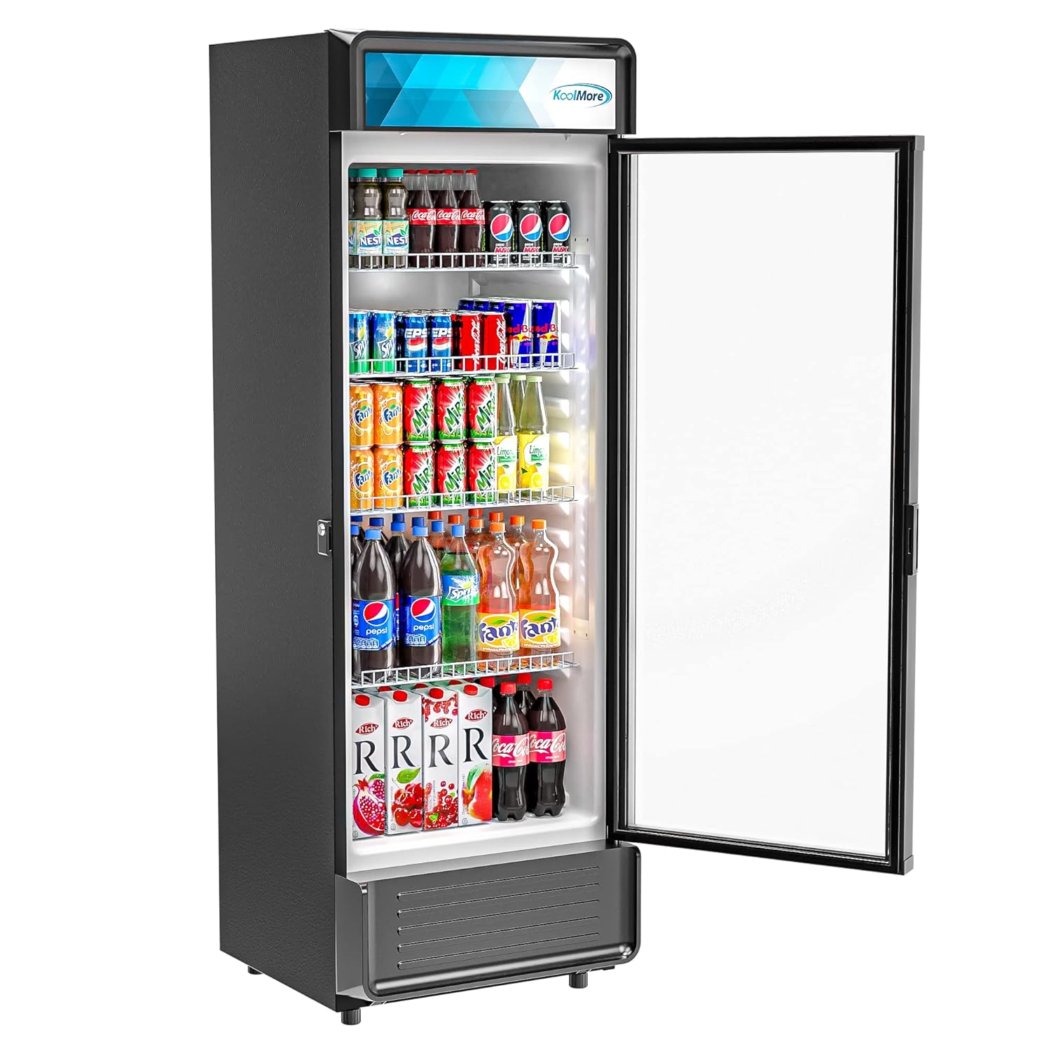 KoolMore MCF-16C Commercial Ice Cream Freezer Display Case, 16 Cu. Ft, White & Commercial One Glass Door Display Upright Beverage Refrigerator Cooler Merchandiser - 12 Cu. Ft [Black] (MDR-1GD-12C)