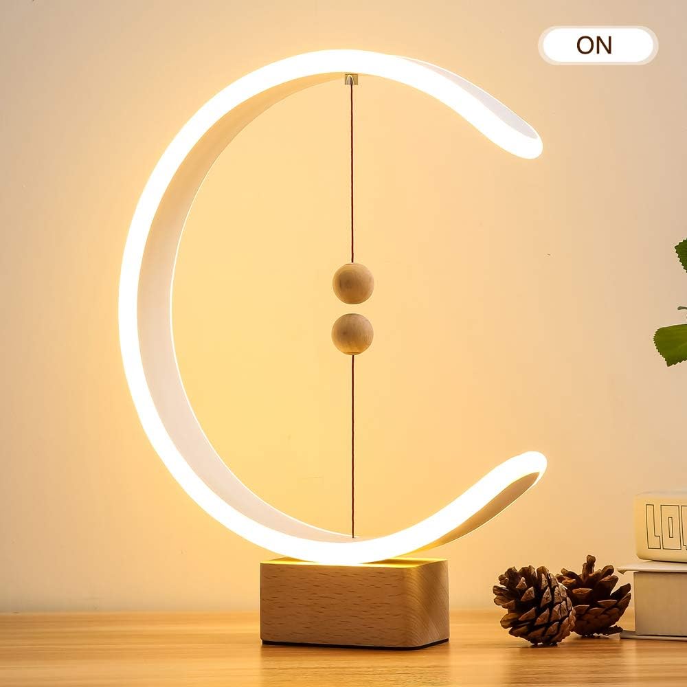Heng Balance Lamp Switch on in mid-air USB Powered LED Table lamp Warm Eye-Care Designer Desk lamp ,Contemporary Soft Light Office Modern Home Dorm Bedside Gift lamp (Wood)
