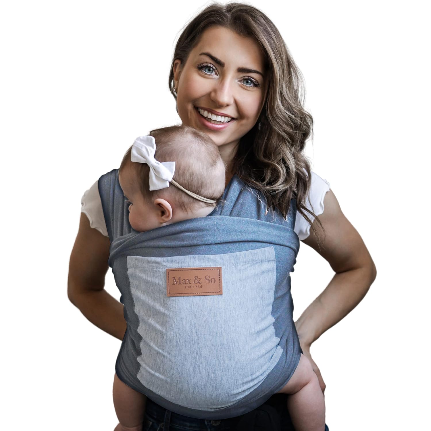 Baby Wrap Carrier with Front Pocket - Premium Cotton Baby Sling - One Size Fits All - Baby Carriers for Newborn, Infant - Soft Baby Wearing Carriers to Keeps Your Child Close for Bonding (Black-Gray)