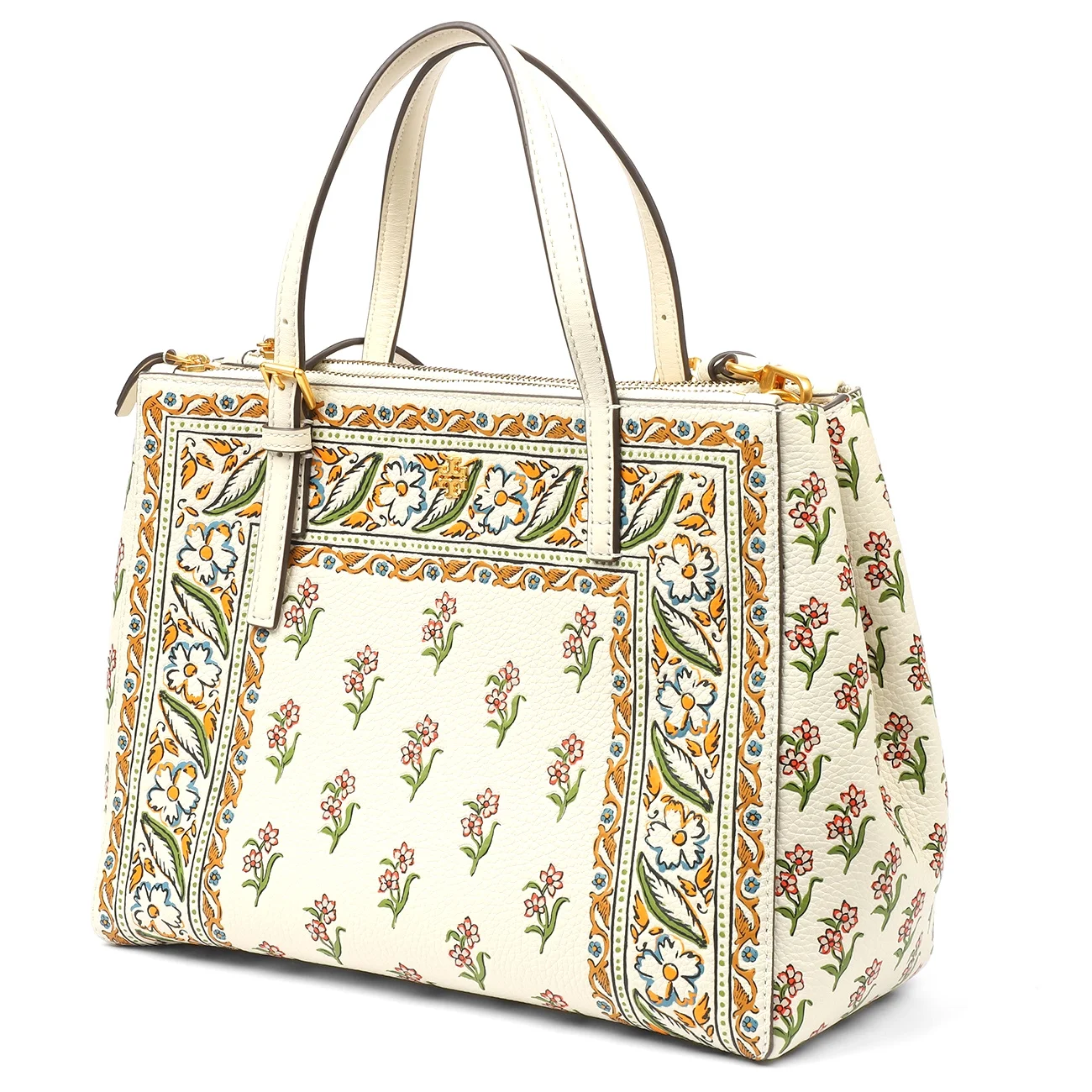 Tory Burch Women's Emerson Pebbled Leather Mixed-Print Small Double Zip Tote (Multicolor)