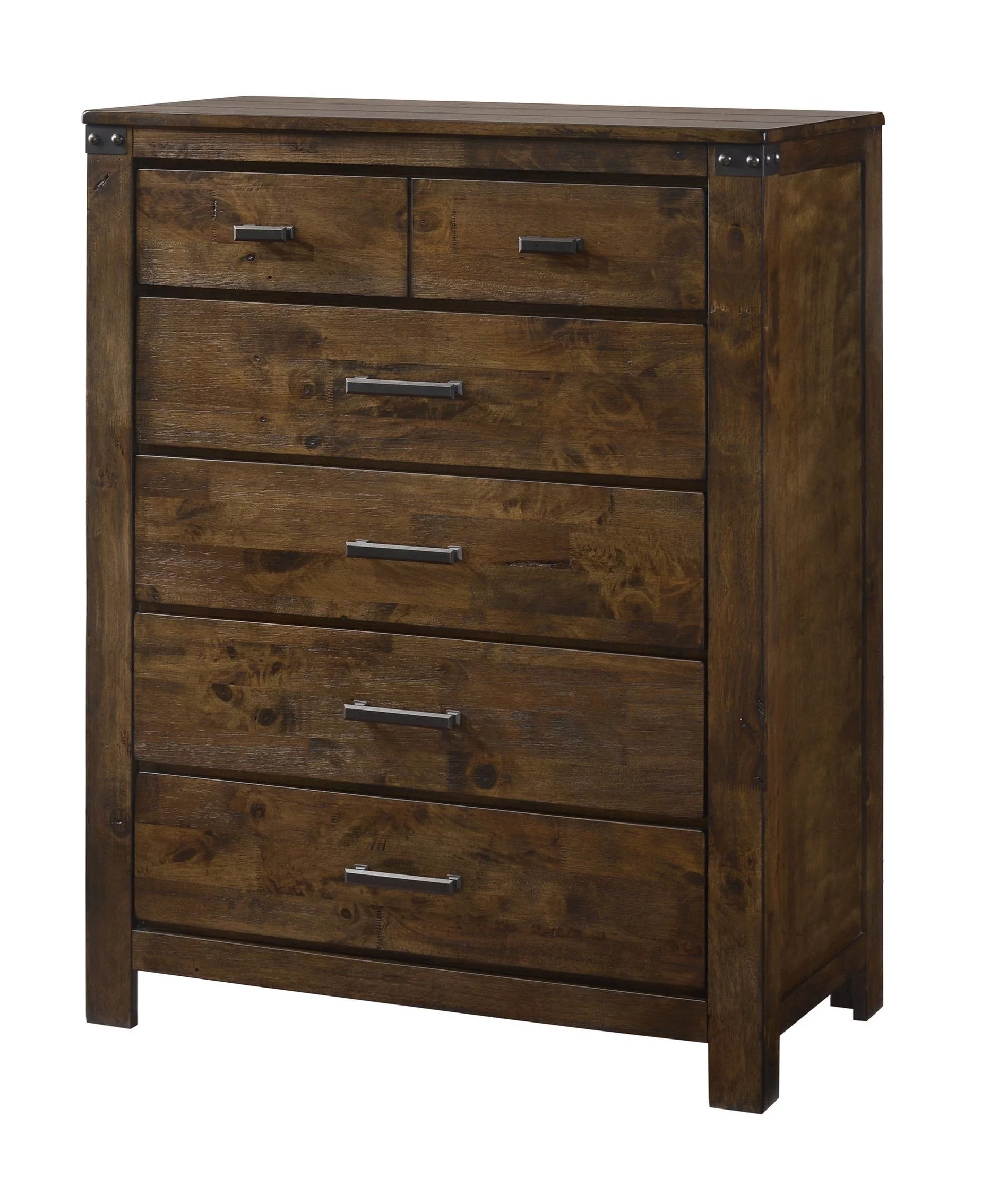 6pc Contemporary Rustic Finish Queen Size Bedroom Set Bed Dresser Mirror Nightstand Chest Wooden Home Furniture