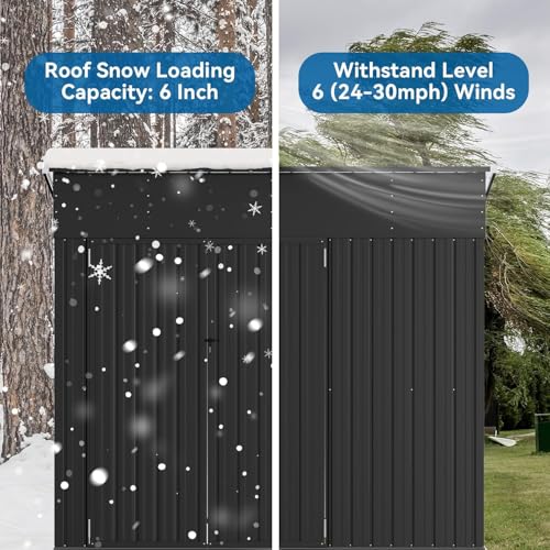 8'x4' Shed Galvanized Steel Storage Sheds with Triple Doors Weatherproof Outdoor Utility Sheds, Dual Lock Lean to Shed with Sloped Roof for Mower, Bike, Generator, Garden Tools (Black)