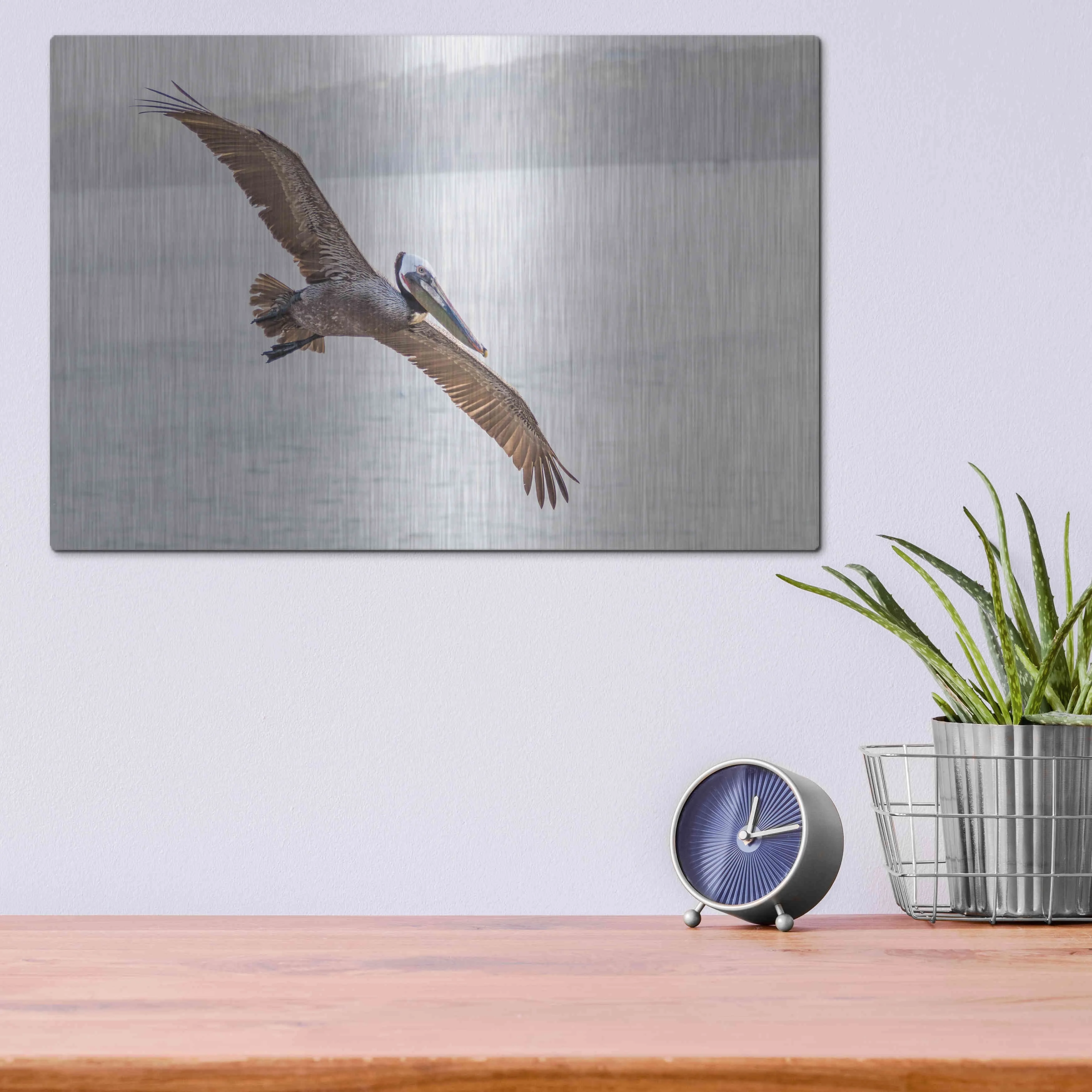 Luxe Metal Art 'Pelican Spread' by Chris Moyer, Metal Wall Art, 16"x12"