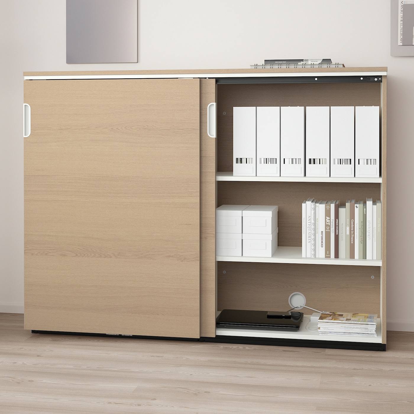 IKEA - Galant Cabinet with Sliding Doors, White Stained Oak Veneer, 63x47 1/4 80365133