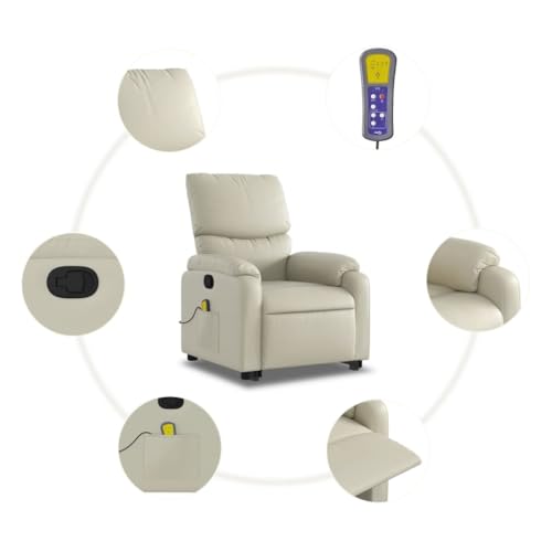 Electric Massaging Chairs Stand up Massage Recliner Chair Cream Faux Leather,Power Lift Massage Recliner with Manual Reclining Function for Elderly Furniture for Living Room