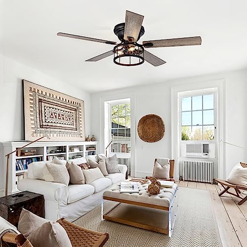 Breezary 52" Flush Mount Ceiling Fan with Light Remote Control, 5 Reversible Blades Indoor Low Profile Crystal Ceiling Fan Lighting Chandelier