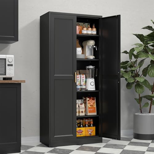 71" Tall Metal Storage Cabinet, Kitchen Pantry Storage Cabinets with Doors and 4 Shelves, White Pantry Cabinet, Utility Kitchen Cupboard, Large Steel Cabinets for Dining Room, Office, Living Room