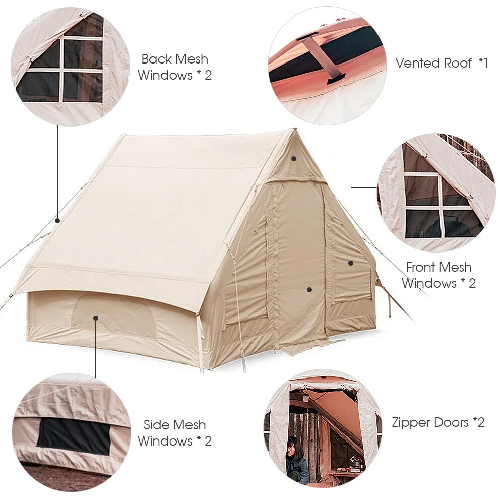 Inflatable Camping Tent with Pump, Glamping Tents, Easy Setup Waterproof Windproof Outdoor Blow Up Tent, 4 Season Oxford Cabin Tent Suitable for 3-8 people,L - Curated Treasures Market