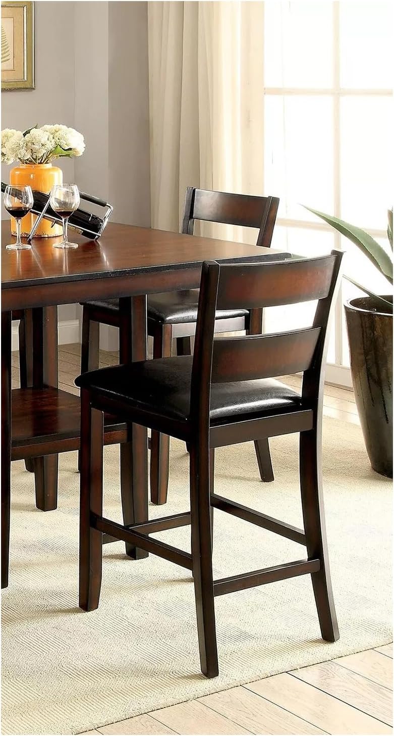 Saranya 18 Shop Brown Cherry Storage Dining Table 5pc Set Counter Height Wooden 4X High Chairs Cushion seat Shelf Shelves Furniture Room Kitchen New Modern Home 40" L x 40" W x 36" H of Set