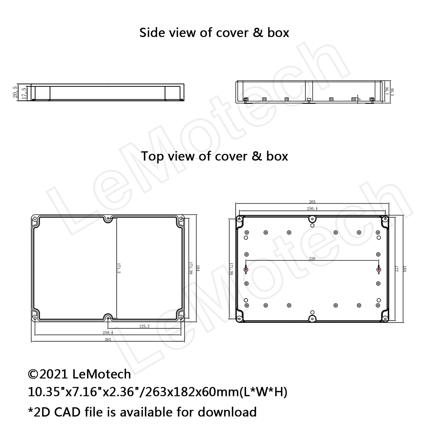 LeMotech ABS Plastic Electrical Project Case Power Junction Box, Project Box Black 10.4" x 7.2" x 3.7" (263 x 182 x 95 mm)(Pack of 1)