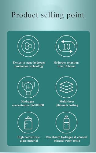 Hydrogen Water Generator, Up to 6000 PPB, SPE/PEM WaterIonizer, 420ML, 99.99% Molecular Hydrogen Water Bottle, Hydrogen Inhalation Machine, for Home Office Travel.