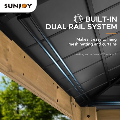 Sunjoy Wood Gazebo with Double Steel Hardtop Roof for Garden, Backyard Shade