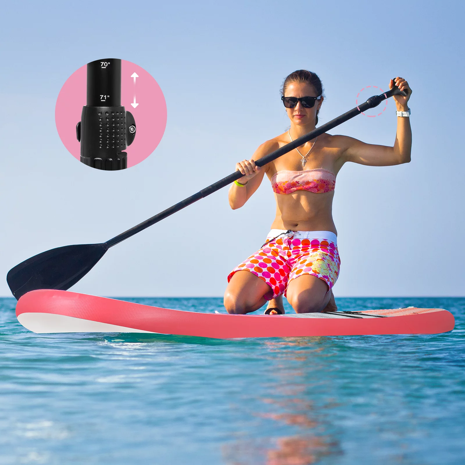 ELECWISH 11 Ft Inflatable Stand Up Paddle Board with Kayak Seat, Non-Slip Deck SUP Paddle Board with Premium Kayak and SUP Accessories & Backpack, Pink Flower