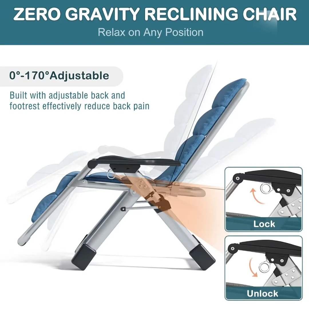 NAIZEA Zero Gravity Chair, Folding Portable Reclining Lawn Recliner, Patio Chaise Lounge Chair with Removable Cushion