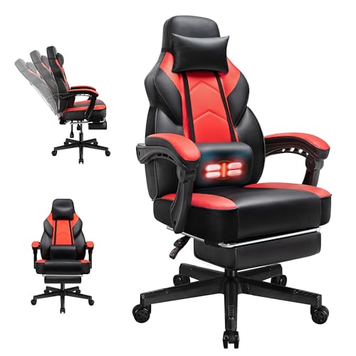 Gaming Chairs for Adults, Computer Chair with Footrest and Ergonomic High Back, Big and Tall Gamer Chairs with Massage Lumbar Support, 360° Swivel Height Adjustable, Blue