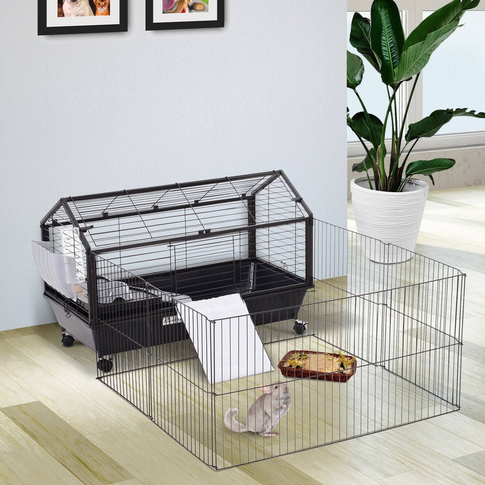 Pawhut Rolling Metal Rabbit Guinea Pig or Small Animal Hutch Cage with Main House and Run 35x22 L