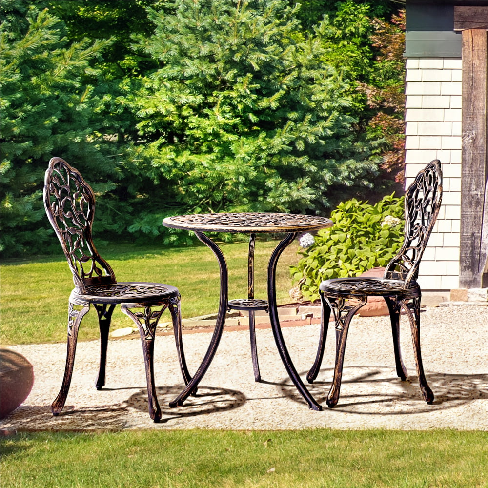 Easyfashion 3 Piece Patio Bistro Table Set, Bronze