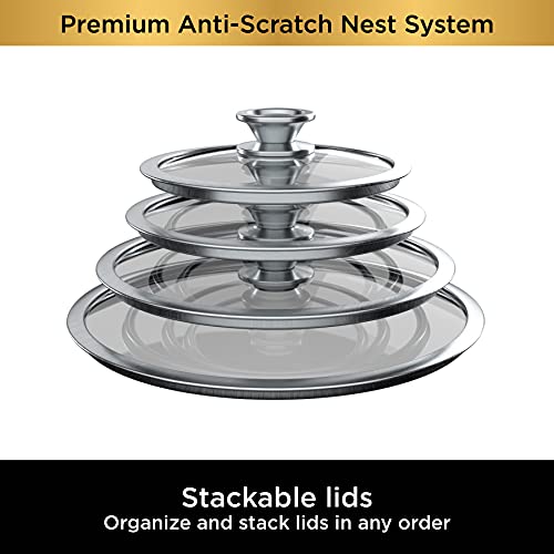 Ninja NeverStick Premium 10 Piece Pots & Frying Pans Set, with Glass Lids, Nesting, Hard Anodized, Kitchen Cookware Sets Nonstick