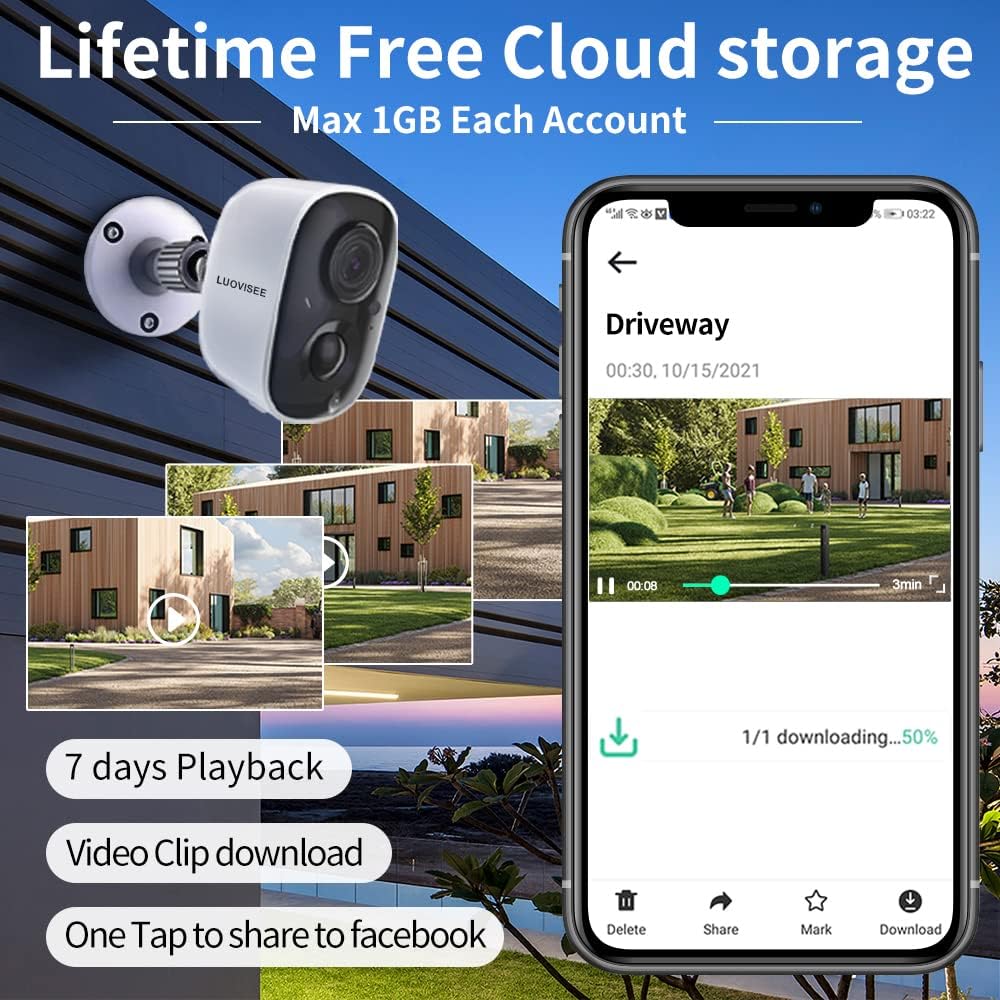 Wireless Home Security Camera Outdoor WiFi with Light Night Vision Rechargeable Battery AI Motion Detection, Surveillance Wireless Camera Outdoor,1080