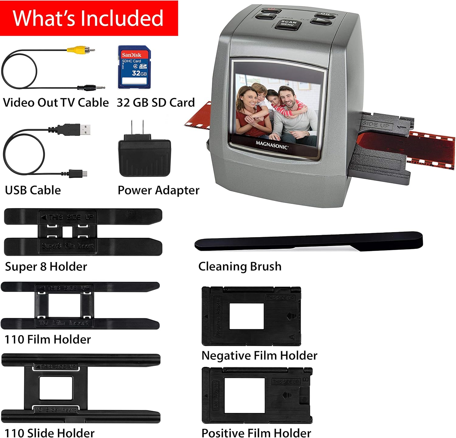 Magnasonic All-in-One High Resolution 22MP Film Scanner, Converts 35mm/126KPK/110/Super 8 Films, Slides, Negatives into Digital Photos, Vibrant 2.4 LCD Screen, Impressive 128MB Built-in Memory