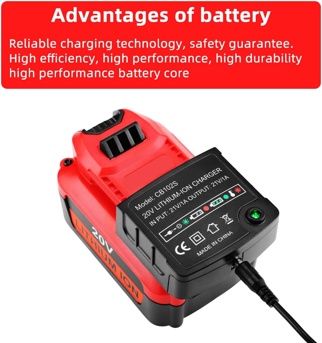 Powilling 2Pack CMCB204 6.0Ah 20V Lithium-ion Battery Replacement for Craftsman V20 Lithium Ion Battery CMCB204 CMCB202 CMCB201 Craftsman V20 Battery with Craftsman 20V Battery Charger Pack of 2